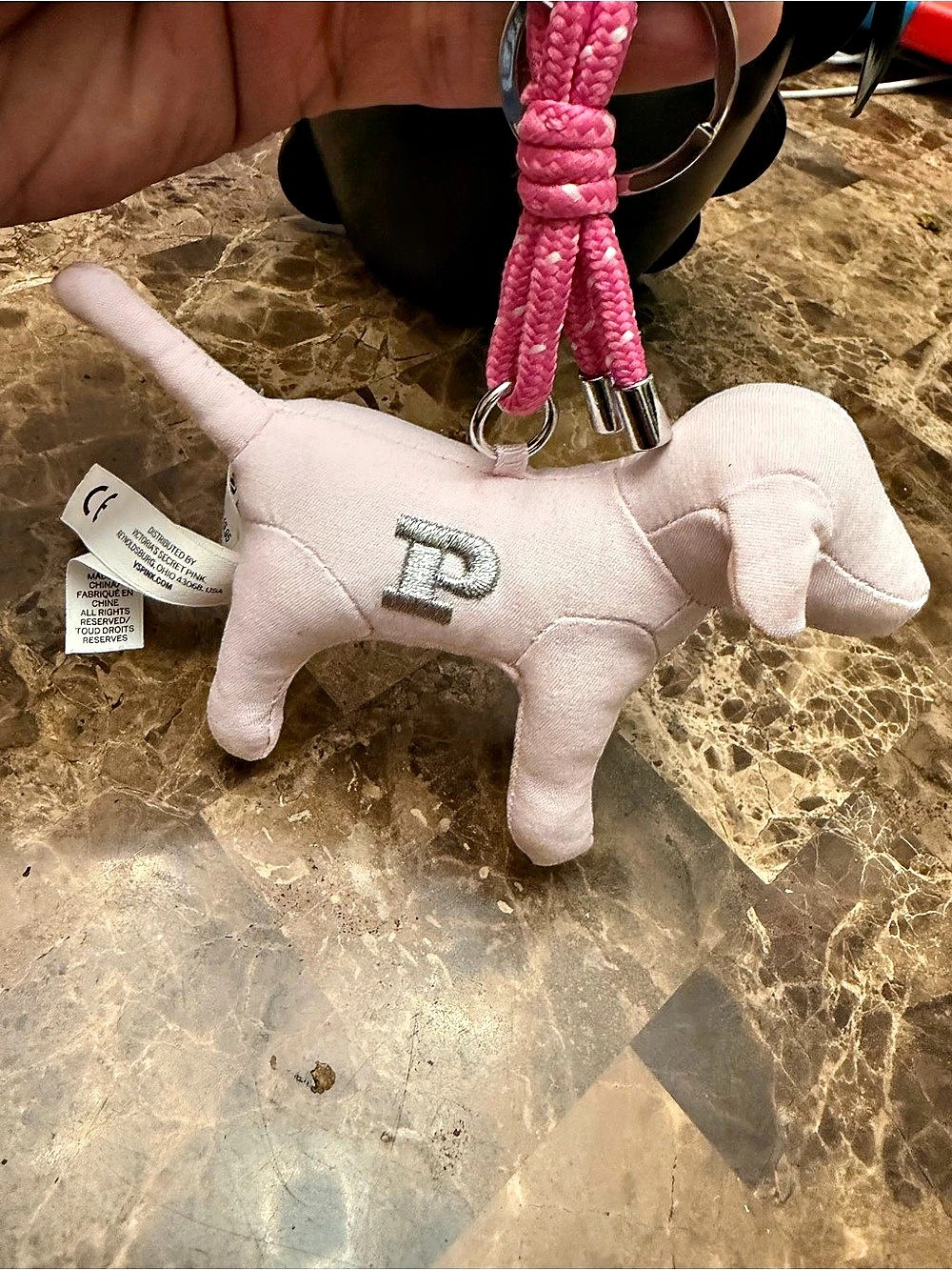 Victoria's Secret PINK Dog Plush Keychain Pink & White
